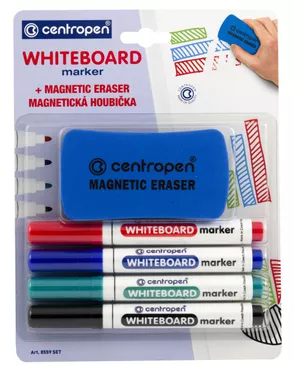 "Centropen" Набор маркеров WHITEBOARD в блистере 4 цв. и ластик 8559/4+1 2,5 мм 4 цв. скошенное арт. ГММ-115241-1-ГММ102584534084